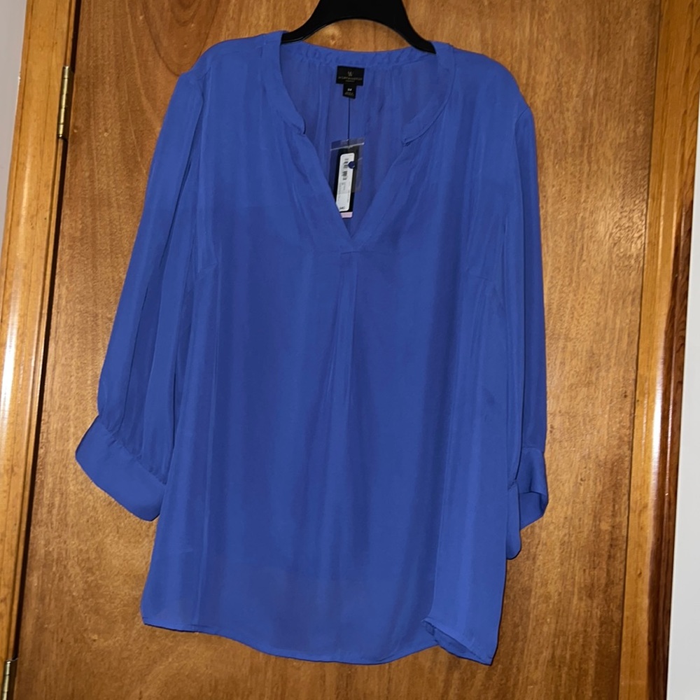 3/4 Sleeve V-Neck Blue Plus Size Top!
